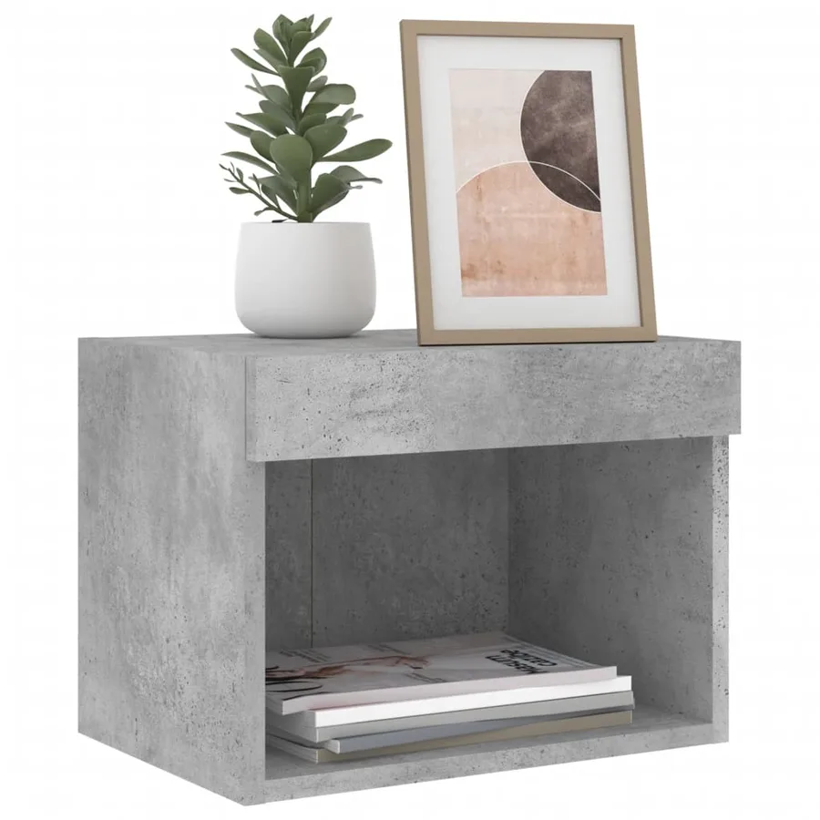 Table de chevet murale avec lumières LED gris béton - 5