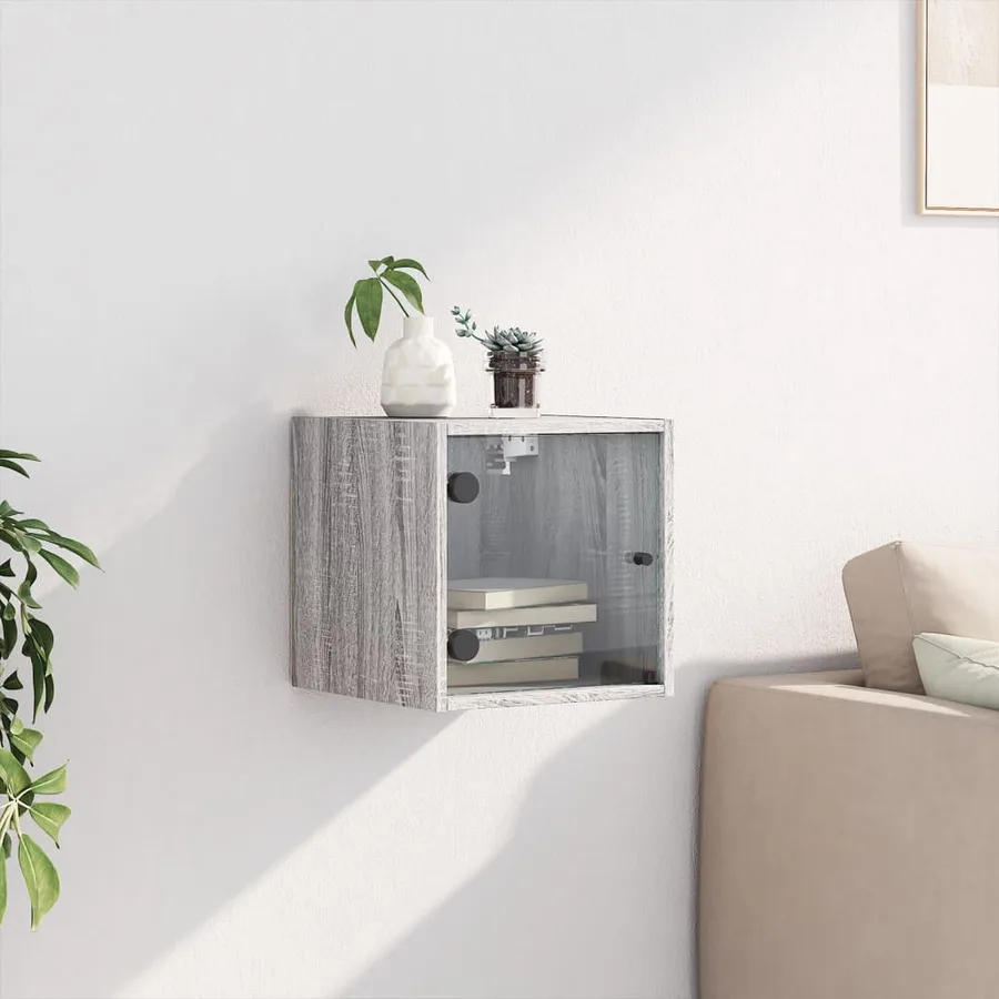 Table de chevet avec porte en verre sonoma gris 35x37x35 cm - 3