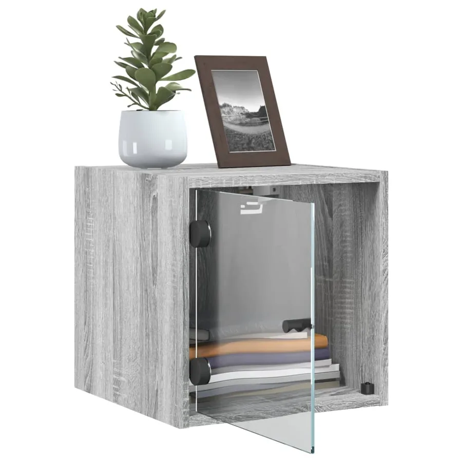 Table de chevet avec porte en verre sonoma gris 35x37x35 cm - 5
