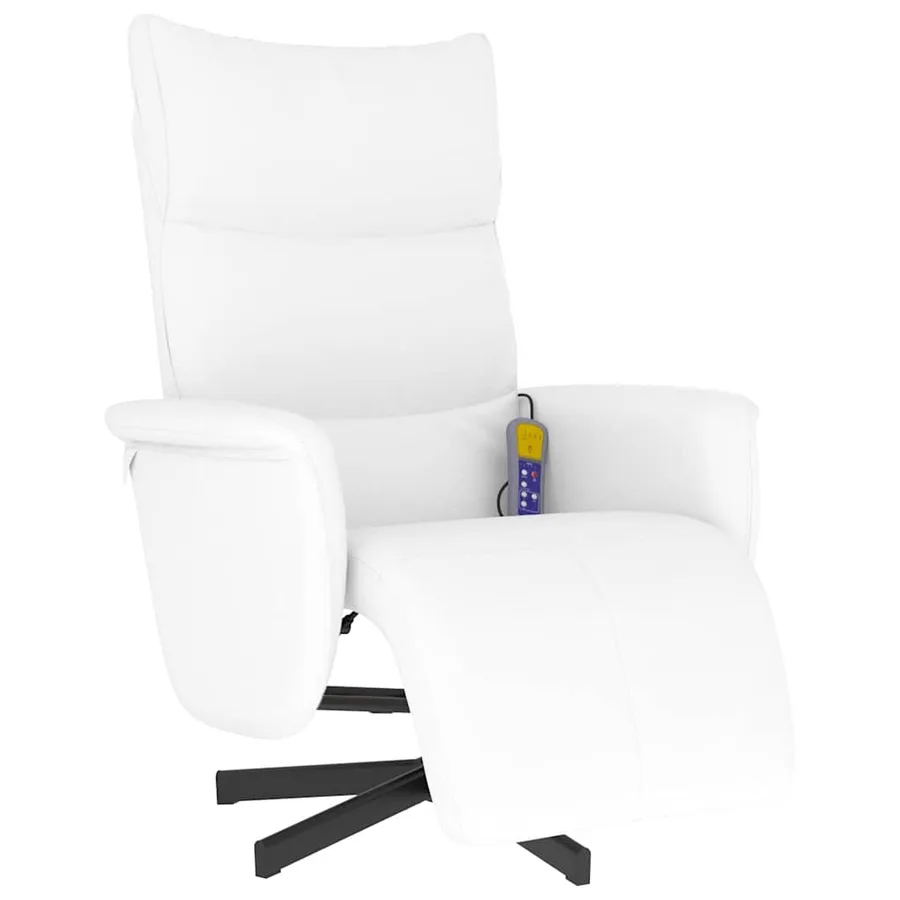 Fauteuil inclinable de massage repose-pieds blanc similicuir - 3