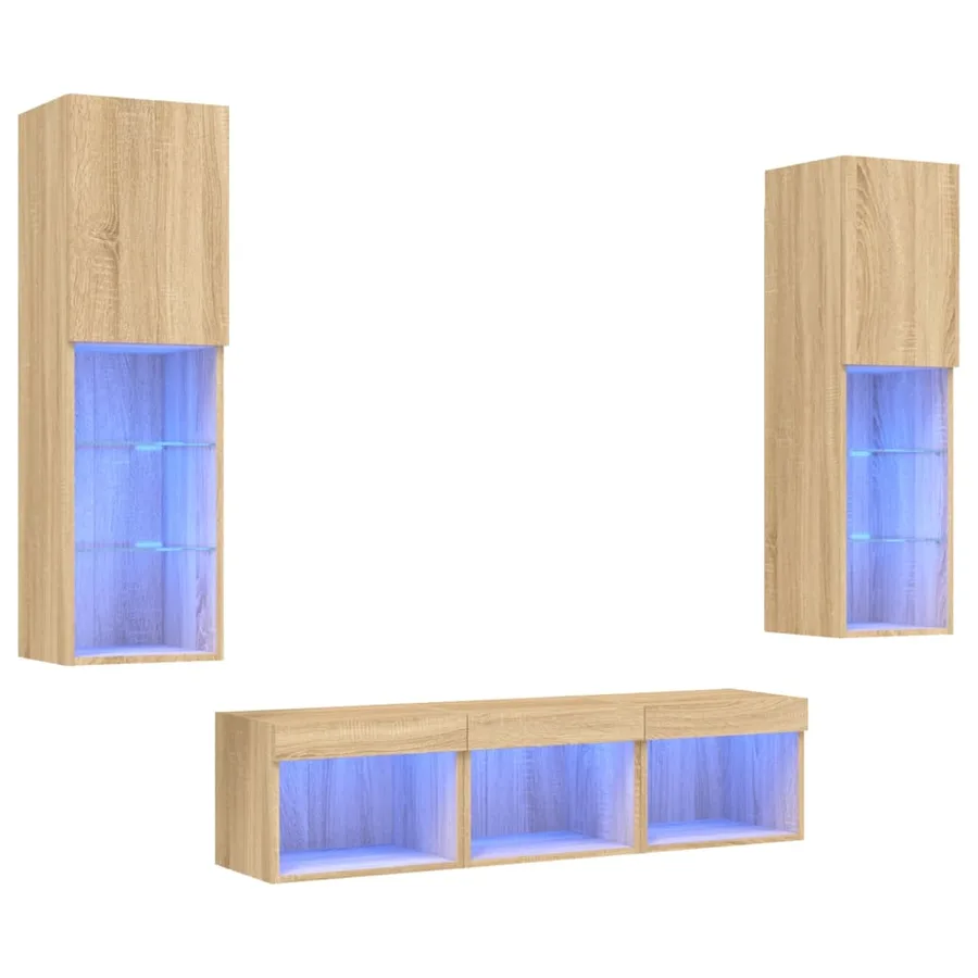 Unités murales TV avec LED 5 pcs chêne sonoma bois d'ingénierie - 2