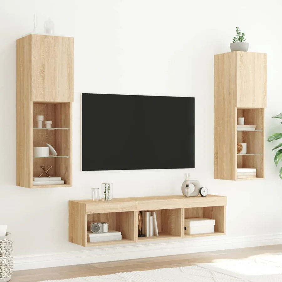 Unités murales TV avec LED 5 pcs chêne sonoma bois d'ingénierie - 3