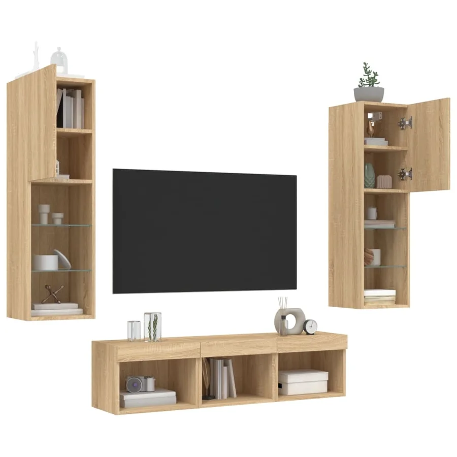 Unités murales TV avec LED 5 pcs chêne sonoma bois d'ingénierie - 4