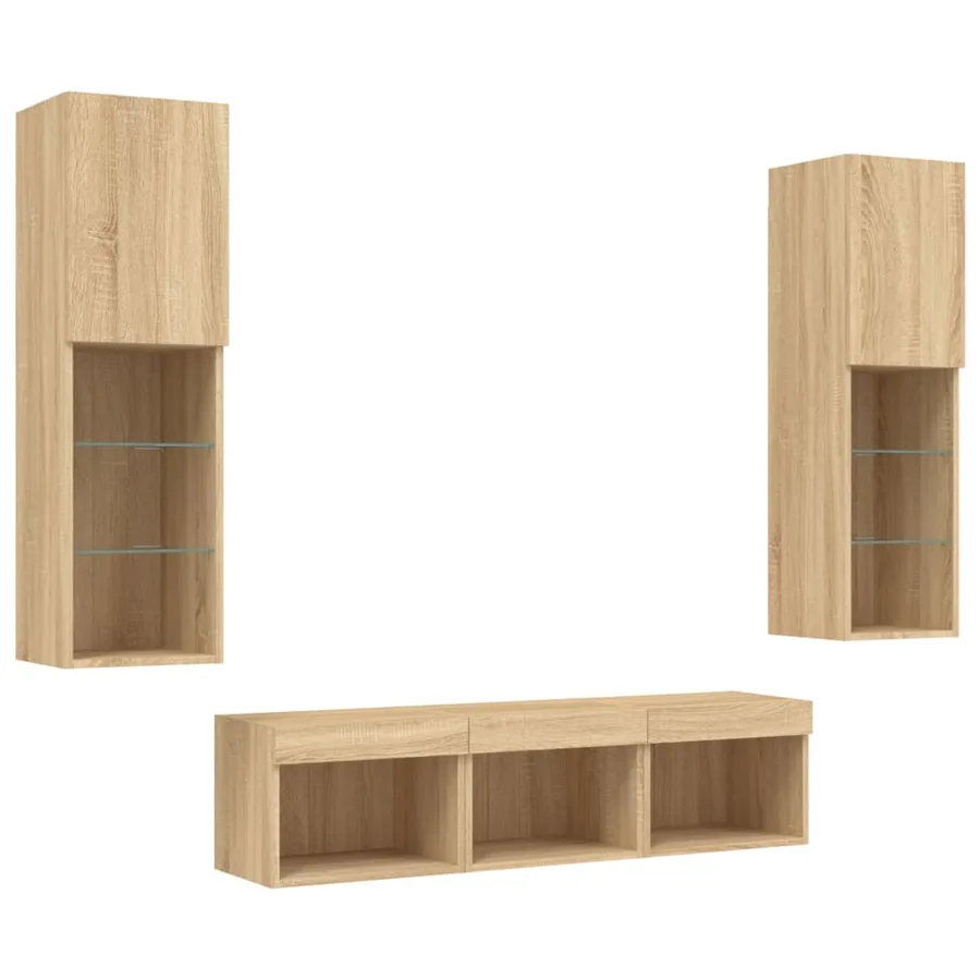 Unités murales TV avec LED 5 pcs chêne sonoma bois d'ingénierie - 5