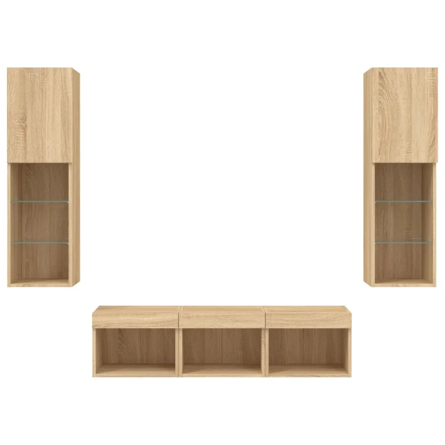 Unités murales TV avec LED 5 pcs chêne sonoma bois d'ingénierie - 7