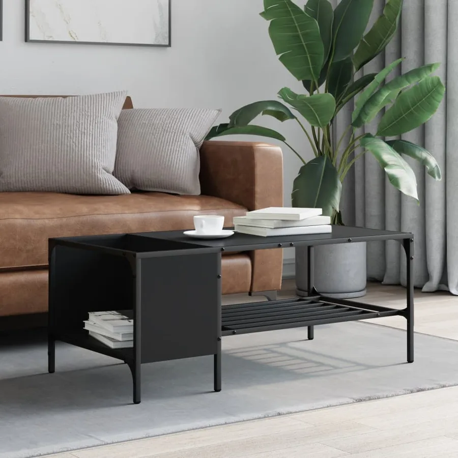 Table basse avec support noir 100x51x40 cm bois d'ingénierie - 3