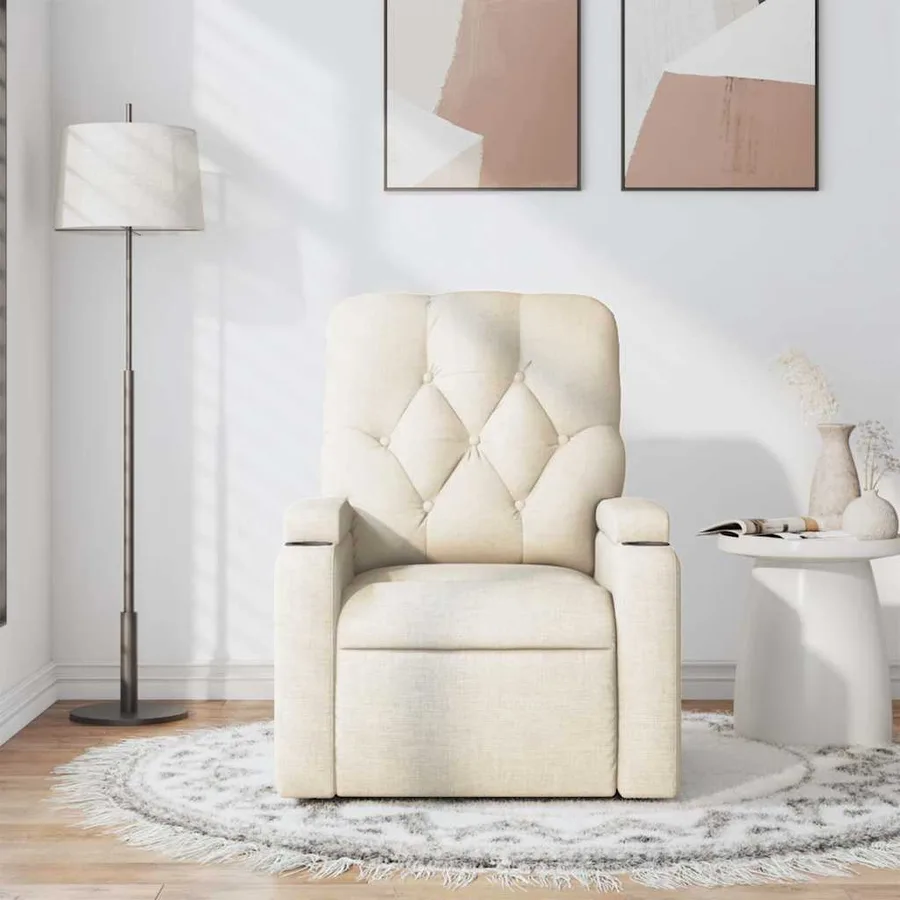 Fauteuil de massage inclinable Crème Tissu - 3