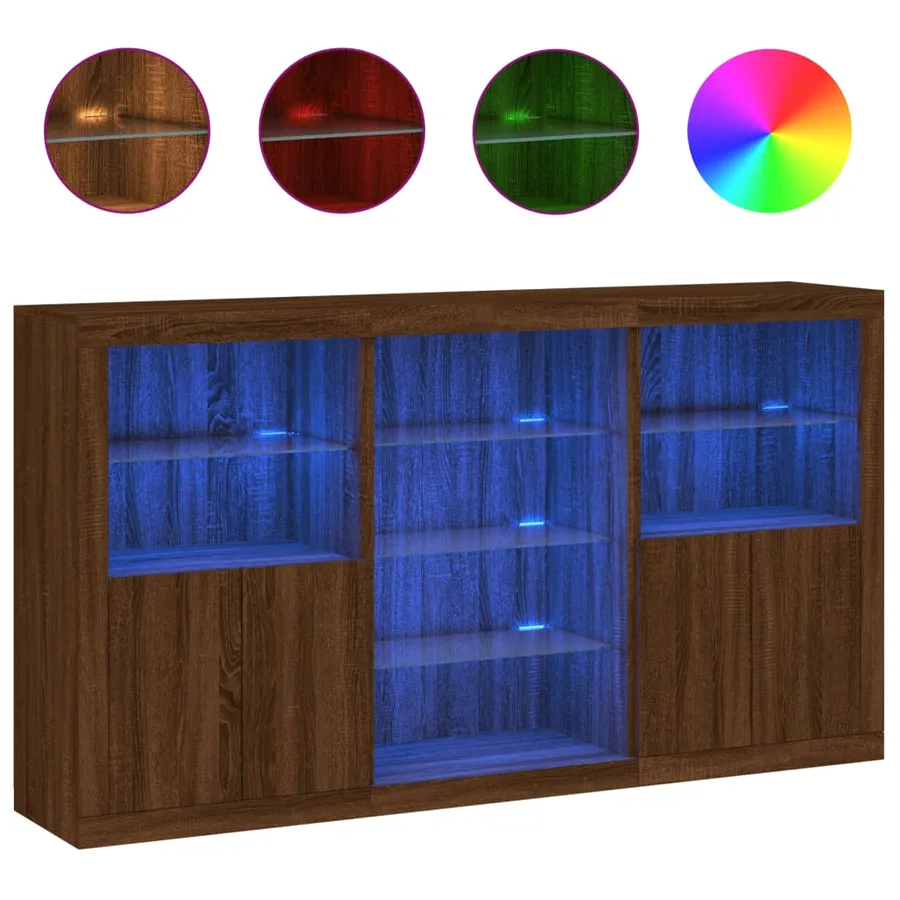 Buffet avec lumières LED chêne marron 181,5x37x100 cm - 2