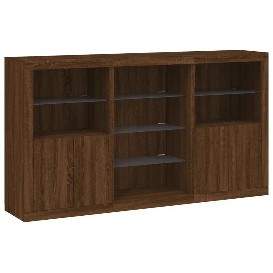 Buffet avec lumières LED chêne marron 181,5x37x100 cm - 3
