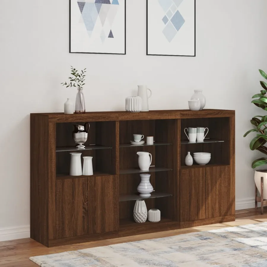 Buffet avec lumières LED chêne marron 181,5x37x100 cm - 4