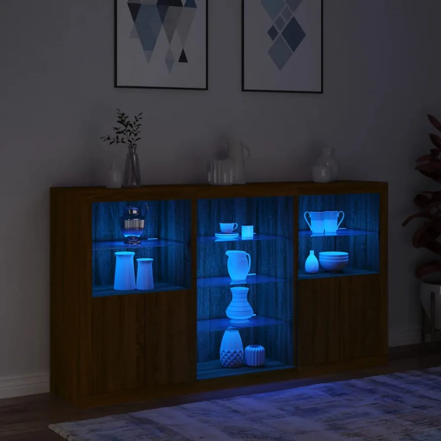 Buffet avec lumières LED chêne marron 181,5x37x100 cm - 5