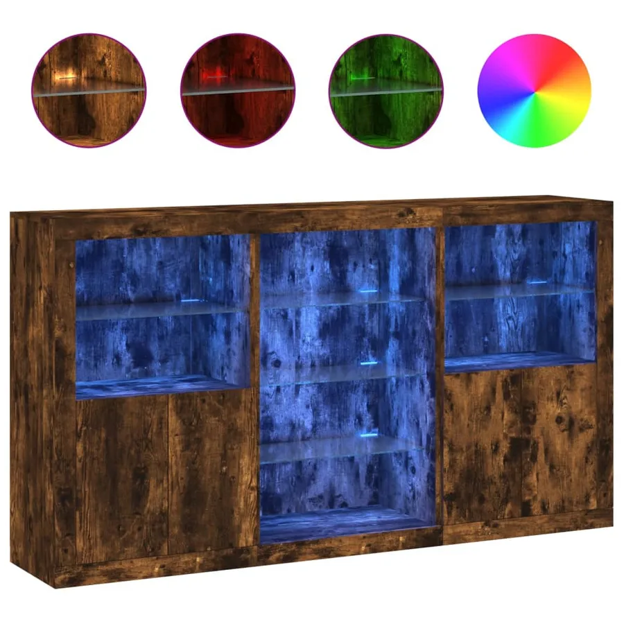 Buffet avec lumières LED chêne fumé 181,5x37x100 cm - 2