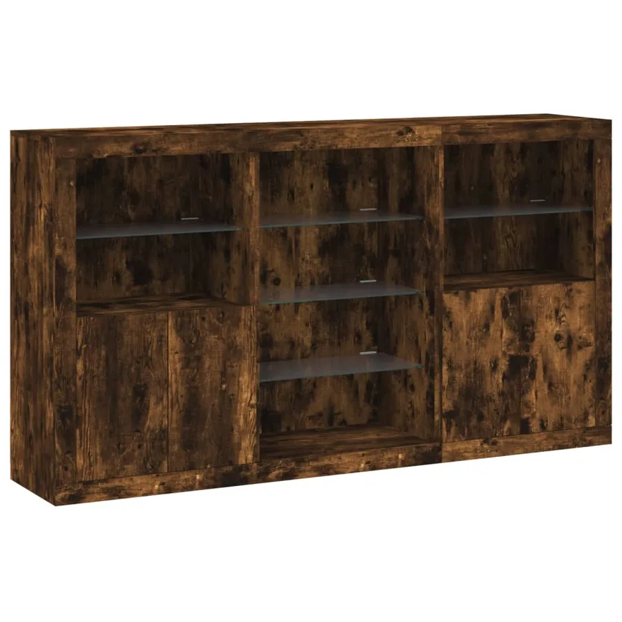 Buffet avec lumières LED chêne fumé 181,5x37x100 cm - 3