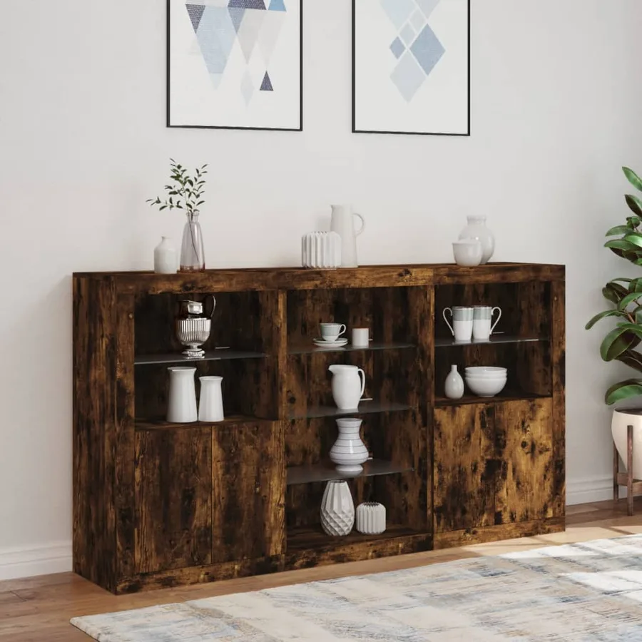 Buffet avec lumières LED chêne fumé 181,5x37x100 cm - 4
