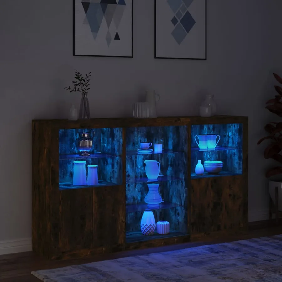 Buffet avec lumières LED chêne fumé 181,5x37x100 cm - 5