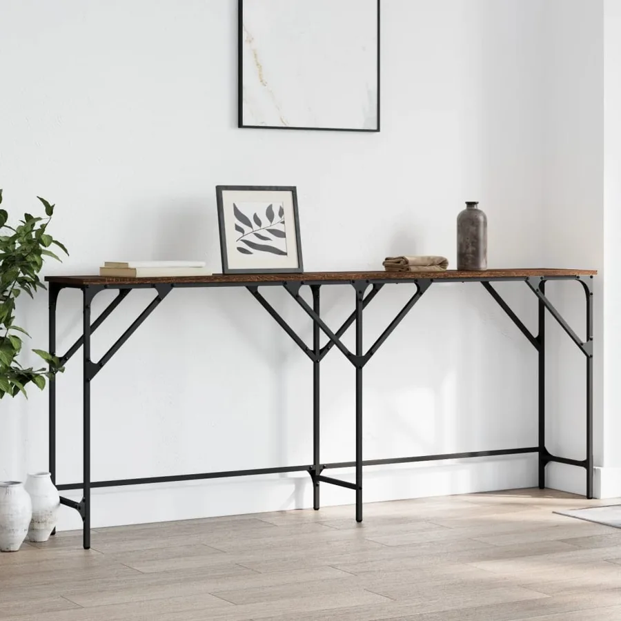 Table console chêne marron 180x29x75 cm bois d'ingénierie - 3