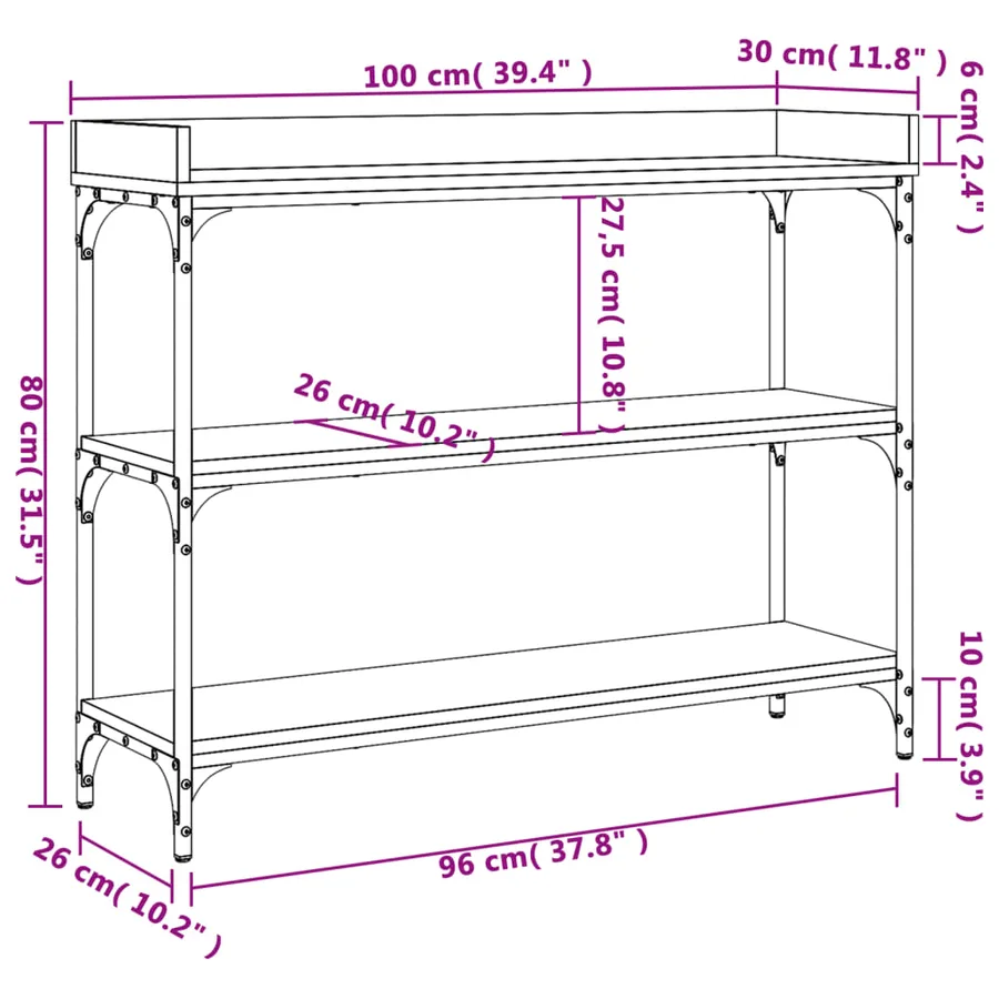 Table console avec étagères chêne sonoma 100x30x80 cm - 9
