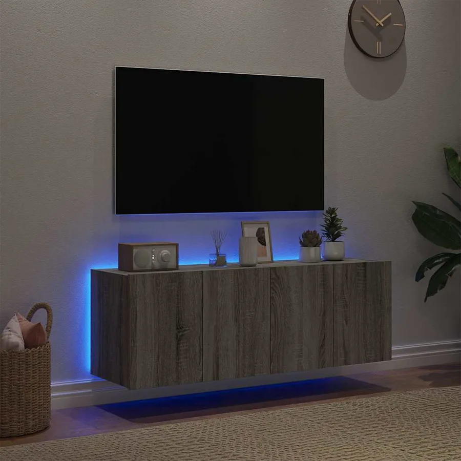 Meubles TV muraux et lumières LED 2pcs sonoma gris 60x35x41 cm - 4