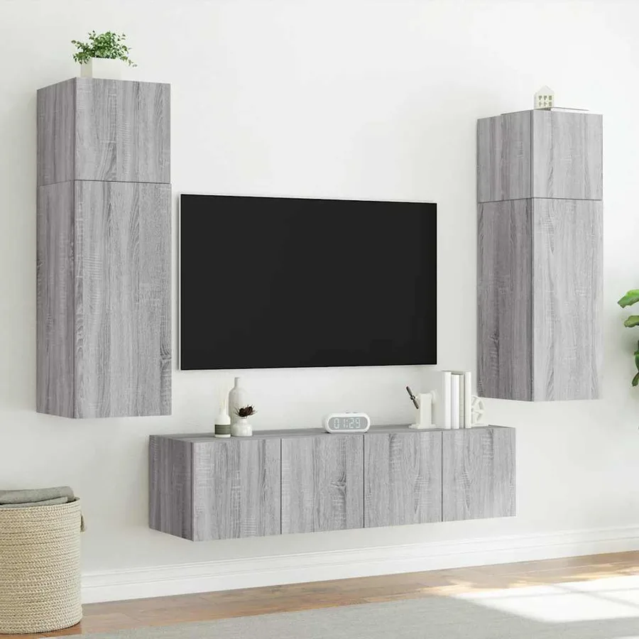 Meubles TV muraux et lumières LED 2pcs sonoma gris 60x35x41 cm - 6