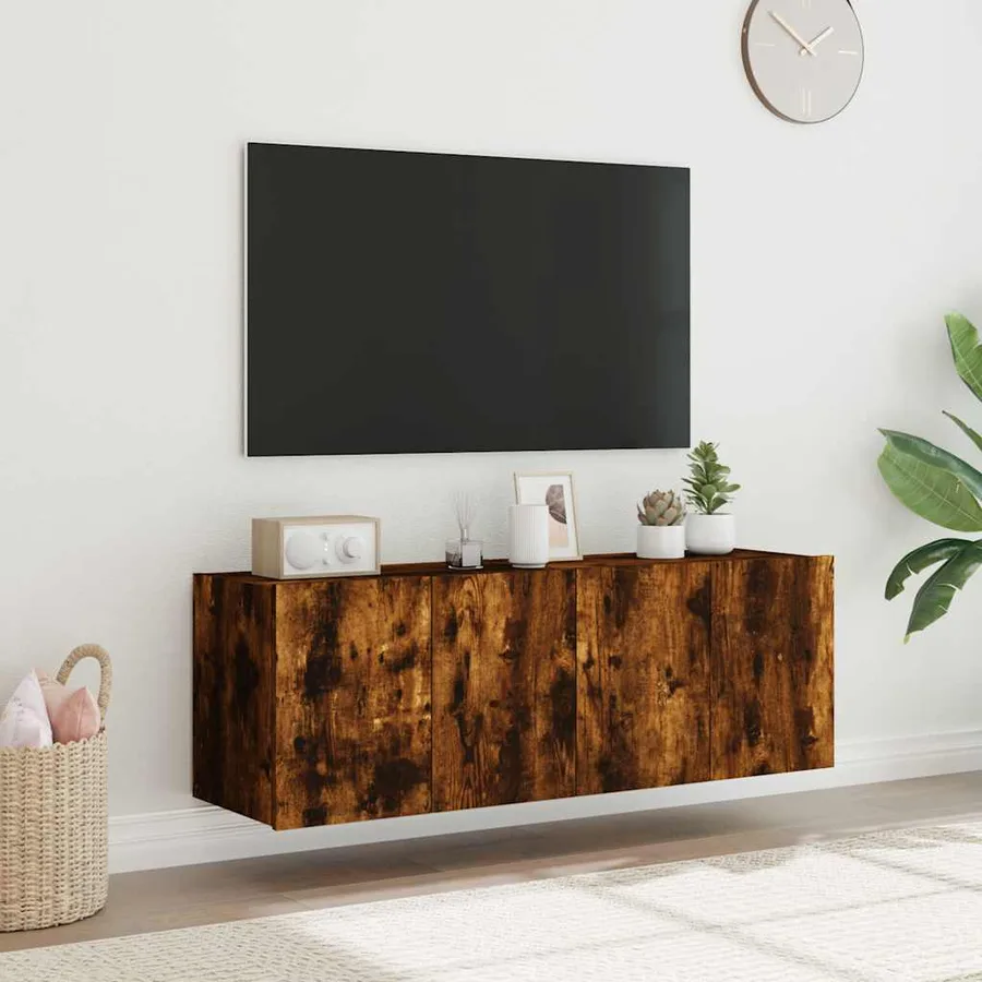 Meubles TV muraux et lumières LED 2pcs chêne fumé 60x35x41 cm - 4