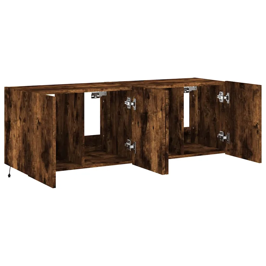 Meubles TV muraux et lumières LED 2pcs chêne fumé 60x35x41 cm - 7
