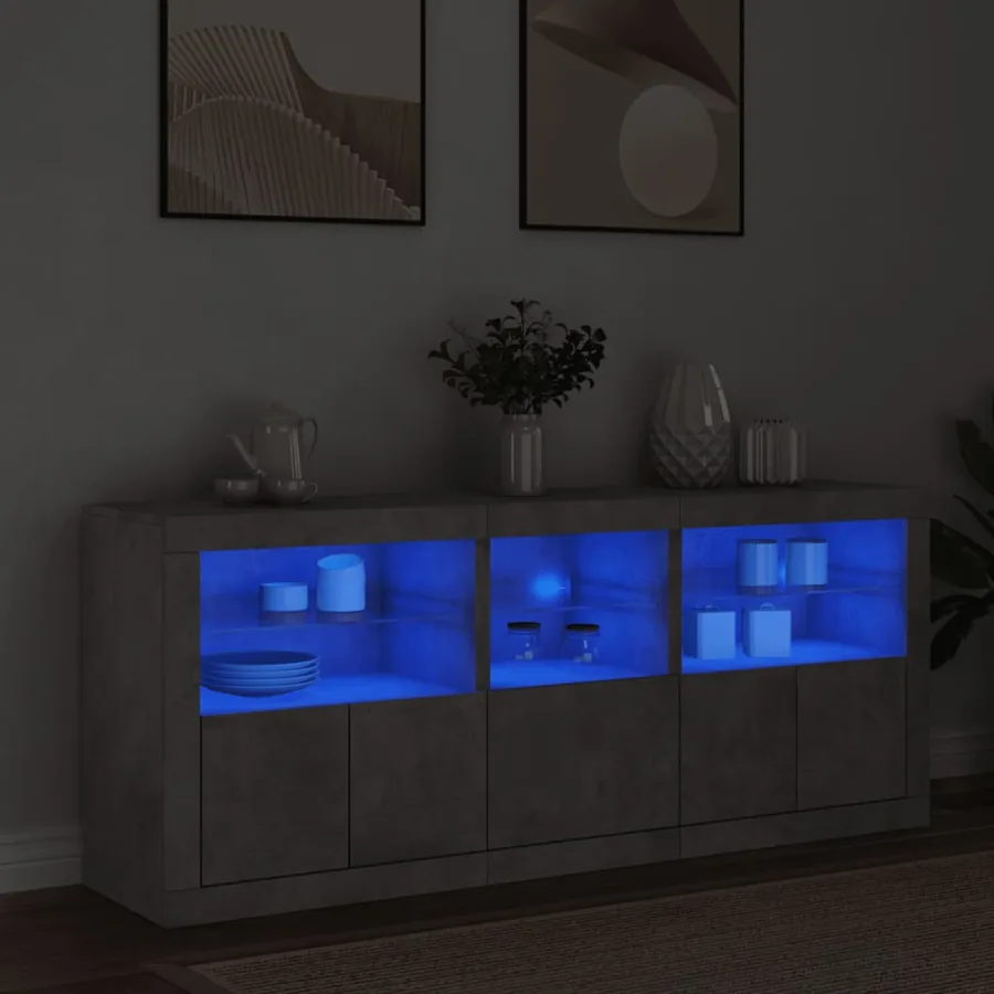 Buffet avec lumières LED gris béton 162x37x67 cm