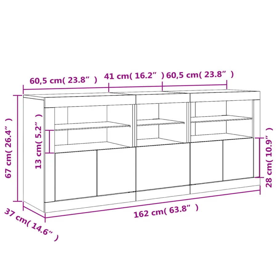 Buffet avec lumières LED gris béton 162x37x67 cm - 17