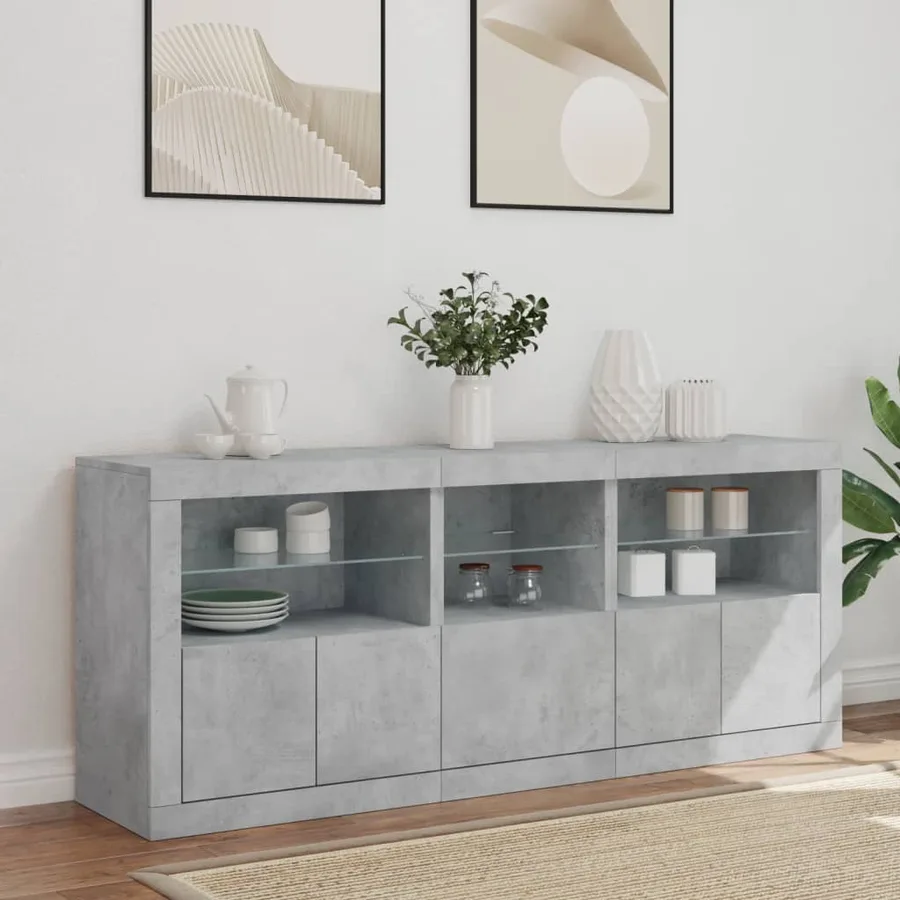 Buffet avec lumières LED gris béton 162x37x67 cm - 3