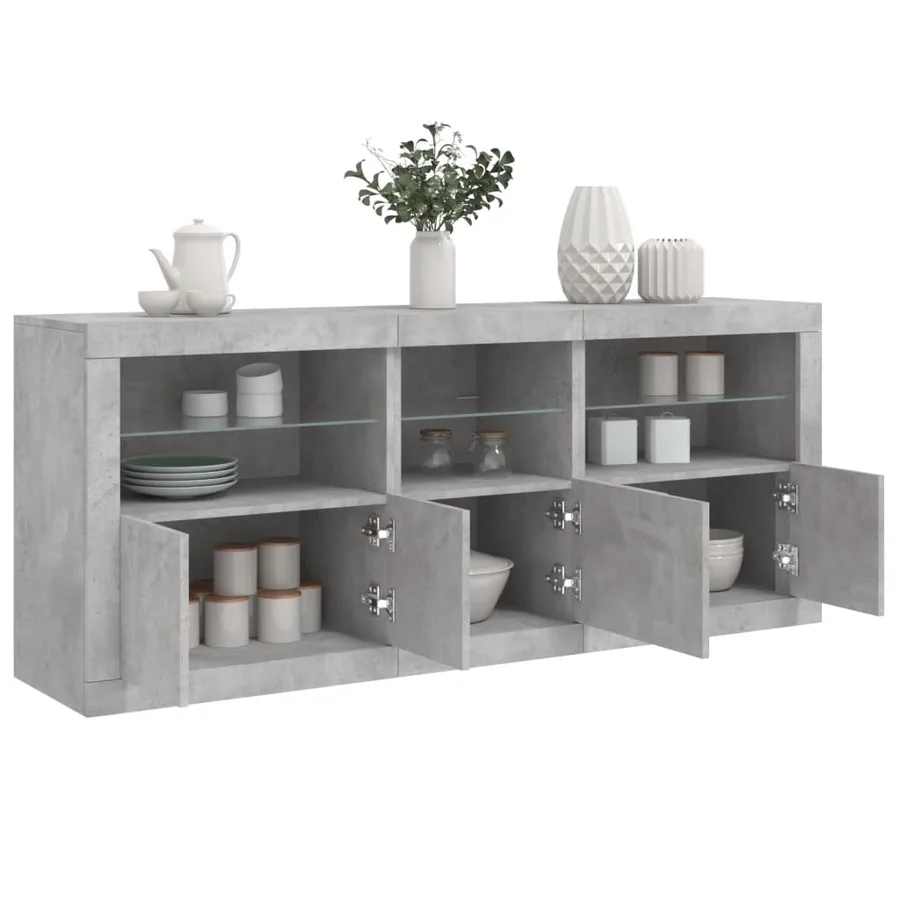 Buffet avec lumières LED gris béton 162x37x67 cm - 4