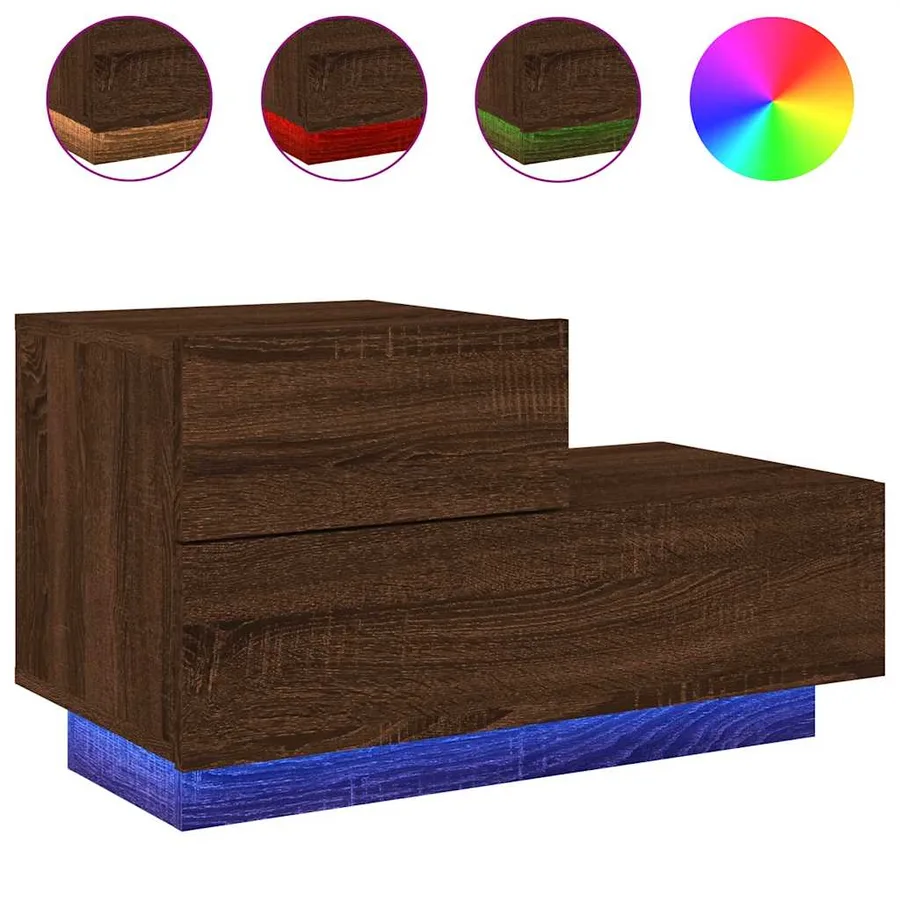 Table de chevet avec lumières LED chêne marron 70x36x40,5 cm - 2