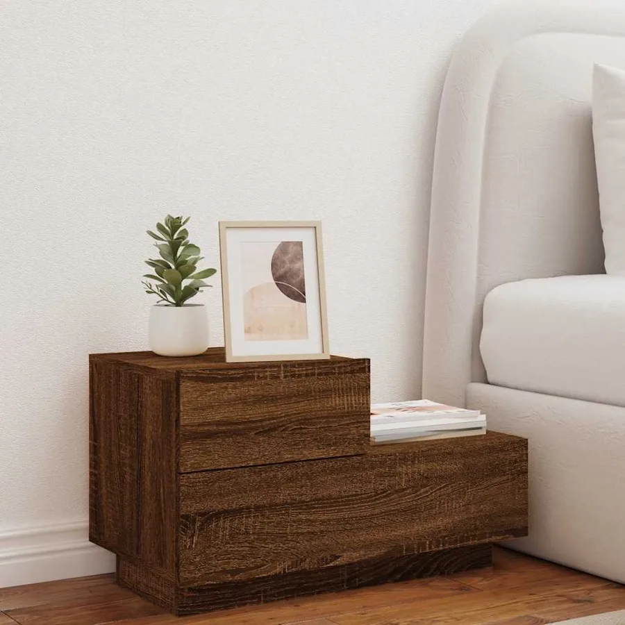 Table de chevet avec lumières LED chêne marron 70x36x40,5 cm - 3