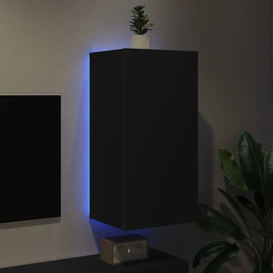 Meuble TV mural avec lumières LED noir 40,5x35x80 cm - 3