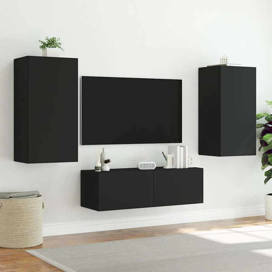 Meuble TV mural avec lumières LED noir 40,5x35x80 cm - 4