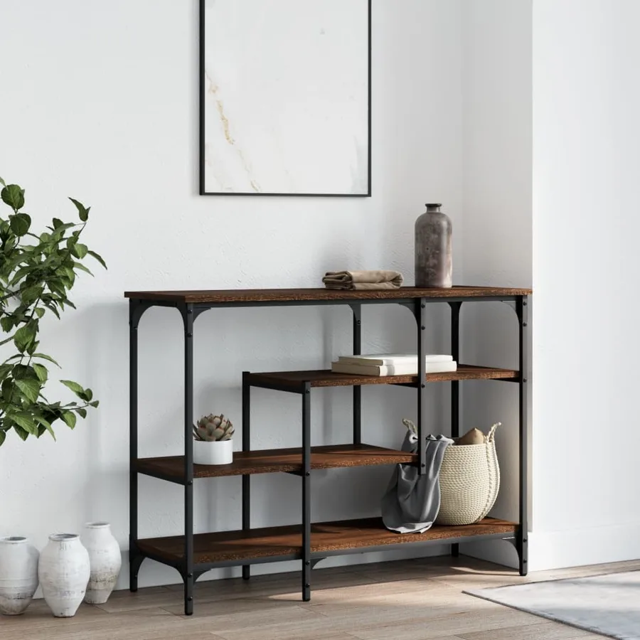 Table console avec étagères chêne marron 100x35x75 cm - 3