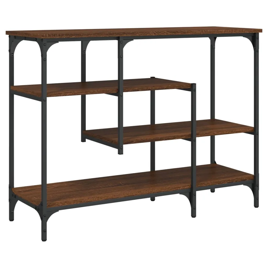 Table console avec étagères chêne marron 100x35x75 cm - 6
