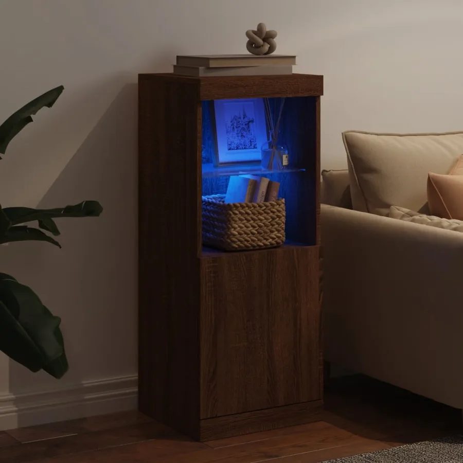 Buffet avec lumières LED chêne marron 41x37x100 cm - 3