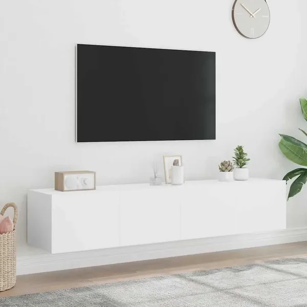 Meubles TV muraux avec lumières LED 2 pcs blanc 80x35x31 cm