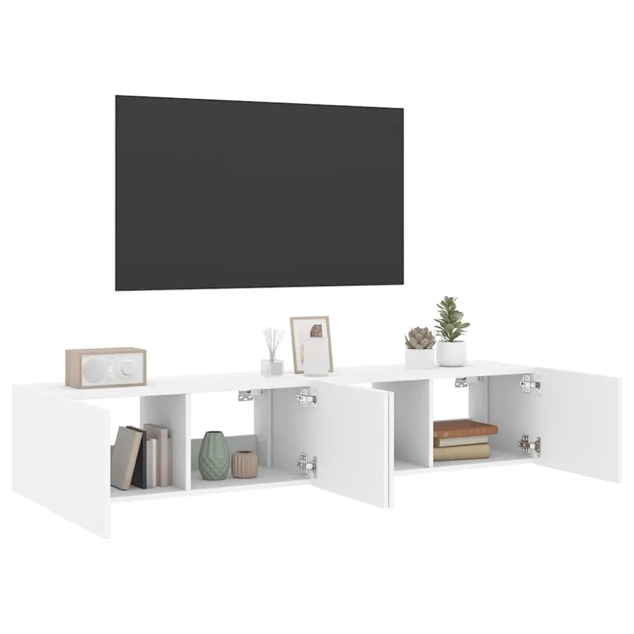 Meubles TV muraux avec lumières LED 2 pcs blanc 80x35x31 cm - 5
