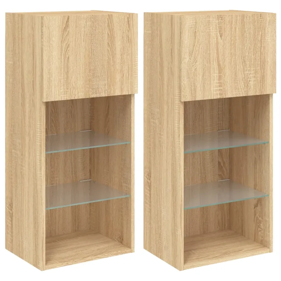 Meubles TV avec lumières LED 2 pcs chêne sonoma 40,5x30x90 cm - 2
