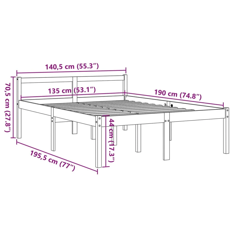 Lit pour personne âgée sans matelas 135x190 cm bois pin massif - 9