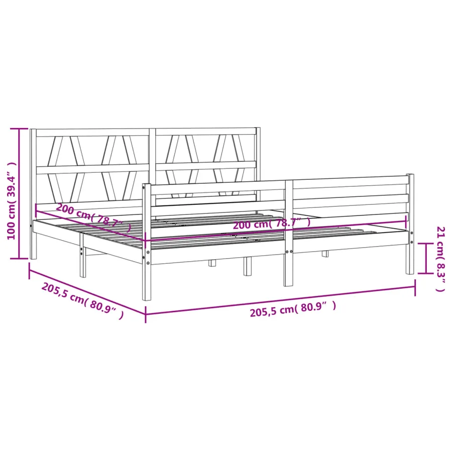 Cadre de lit sans matelas gris 200x200 cm bois massif - 12