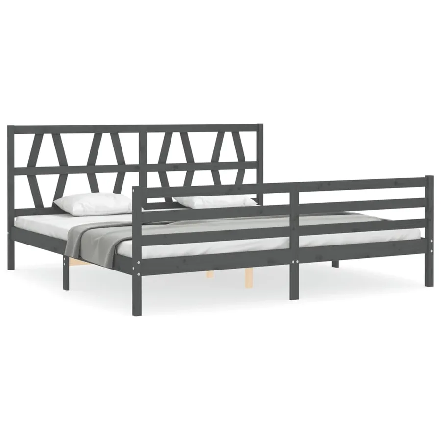 Cadre de lit sans matelas gris 200x200 cm bois massif - 2