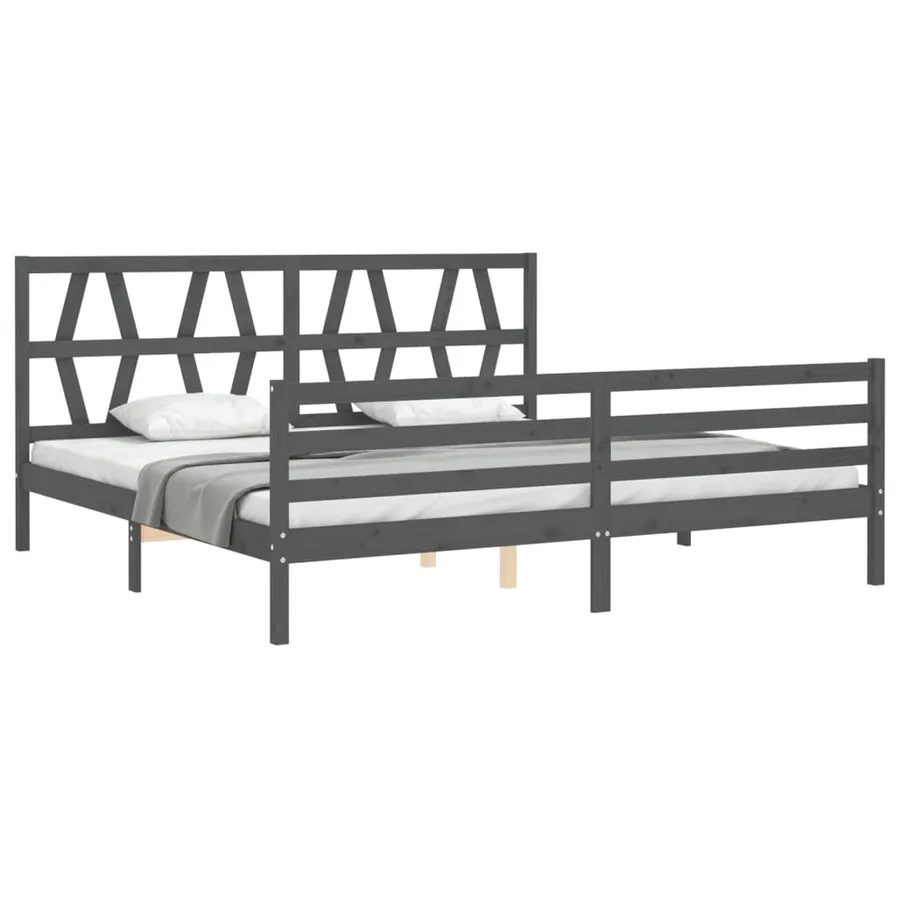 Cadre de lit sans matelas gris 200x200 cm bois massif - 4