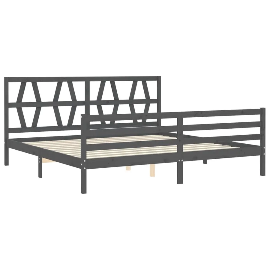 Cadre de lit sans matelas gris 200x200 cm bois massif - 5