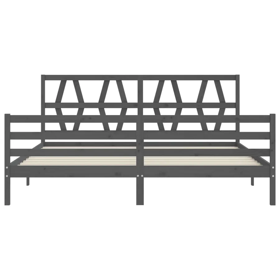 Cadre de lit sans matelas gris 200x200 cm bois massif - 6