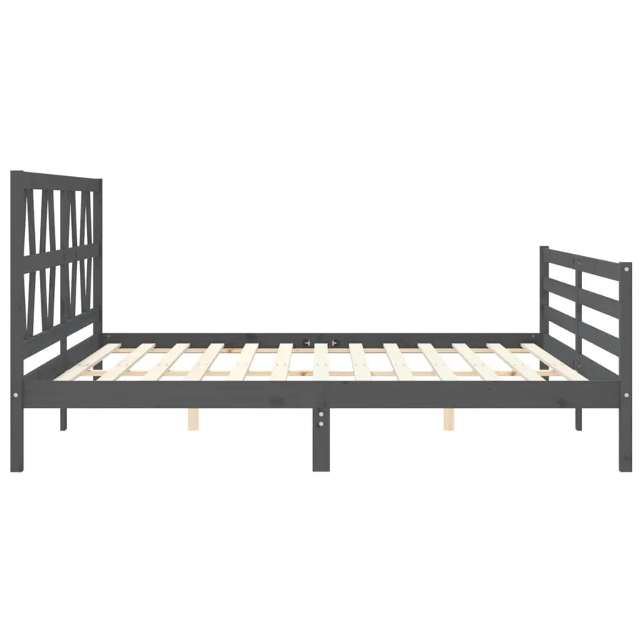 Cadre de lit sans matelas gris 200x200 cm bois massif - 7