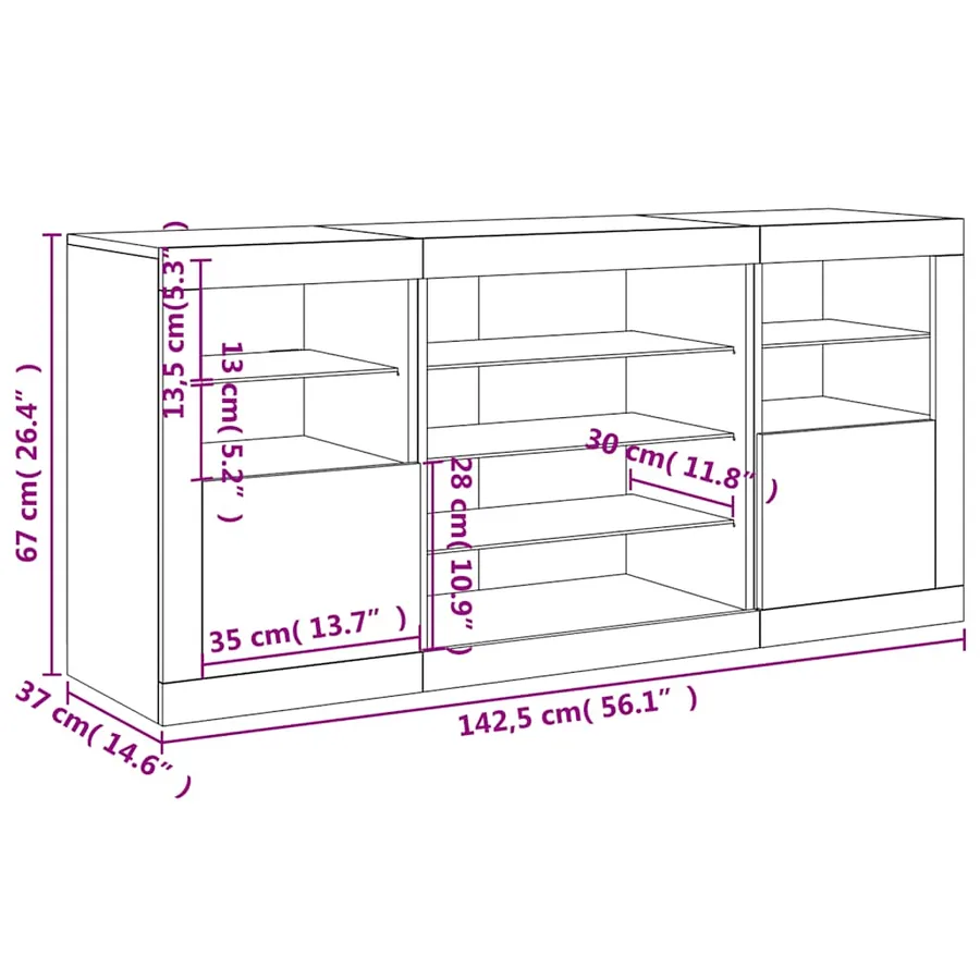 Buffet avec lumières LED blanc 142,5x37x67 cm - 17
