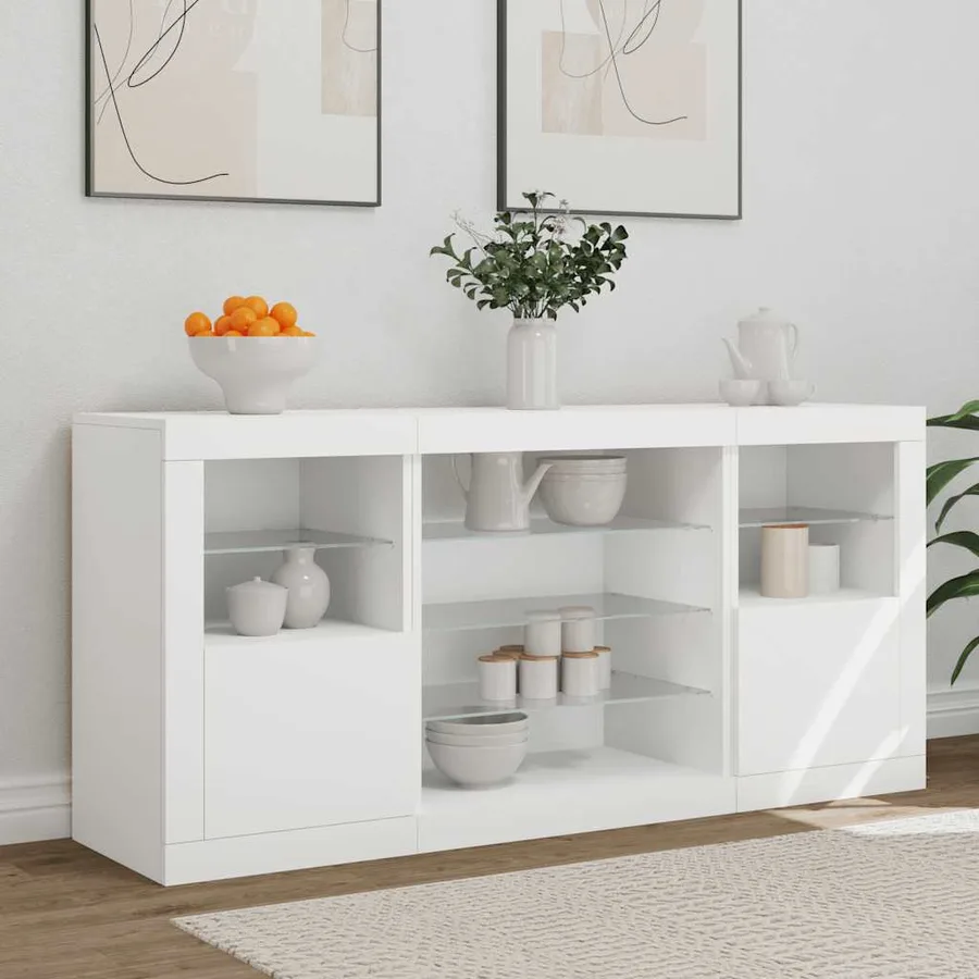 Buffet avec lumières LED blanc 142,5x37x67 cm - 3