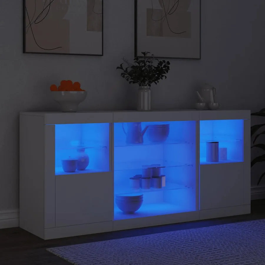 Buffet avec lumières LED blanc 142,5x37x67 cm - 4