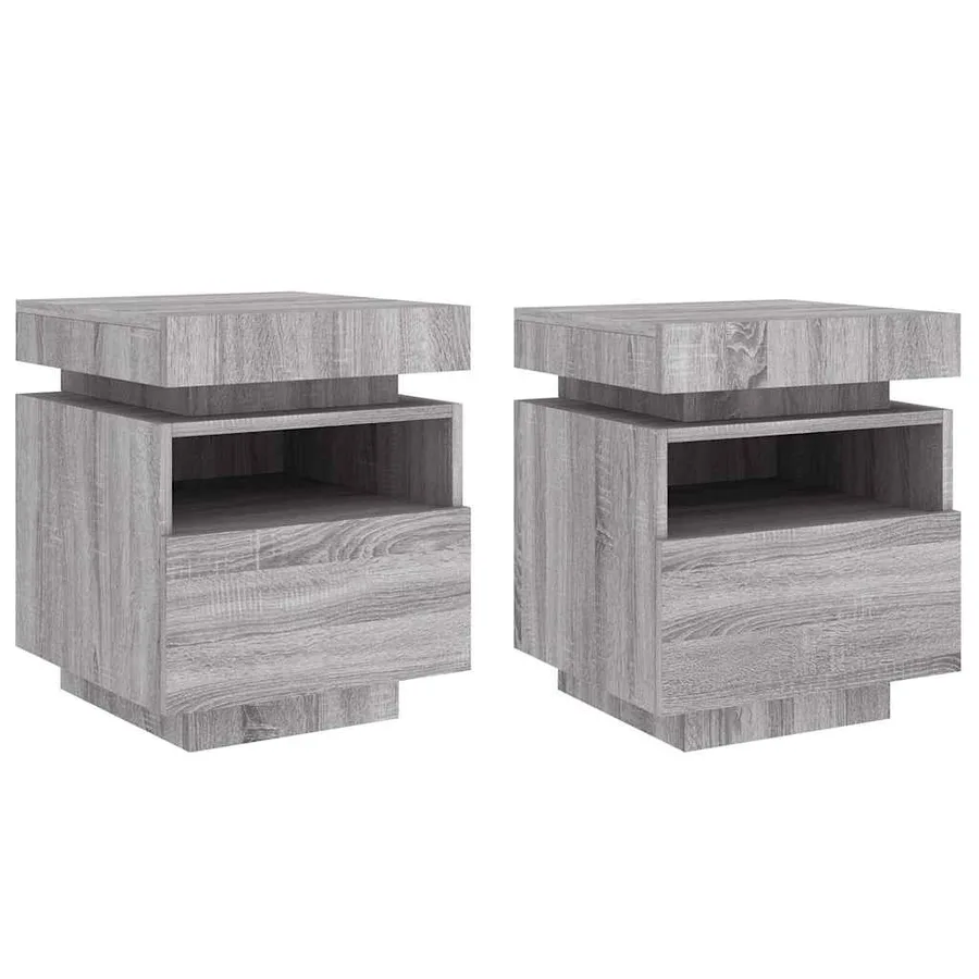 Armoires de chevet avec lumières LED 2 pcs sonoma gris - 2